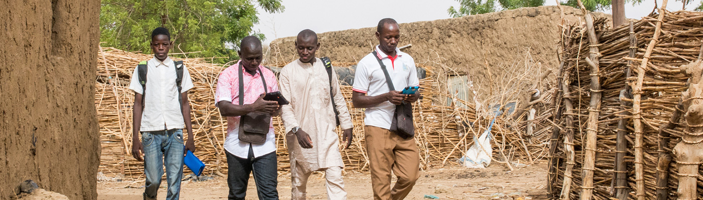 Census workers travel door to door to collect vital stats of MORDOR study participants, details are tracked on a tablet. Children between the ages of 5 and 1 are offered a height dose of azithromycin as part of the ongoing study in Garoubey, Niger on June 21, 2018.